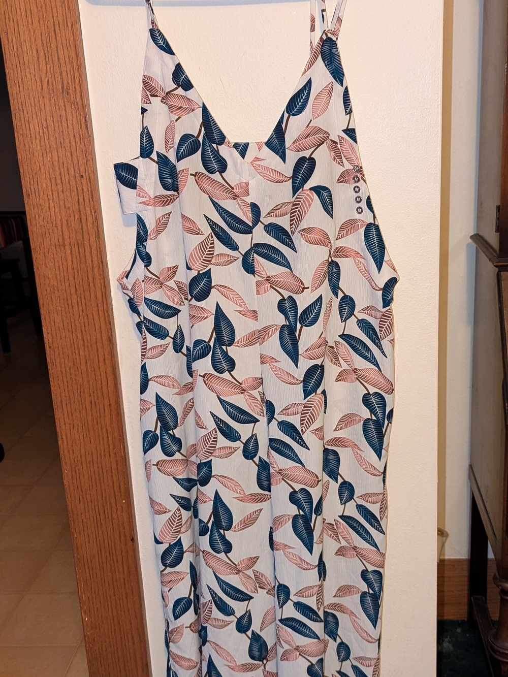 bishop + young Blue and Rust Leaf-Print Jumpsuit